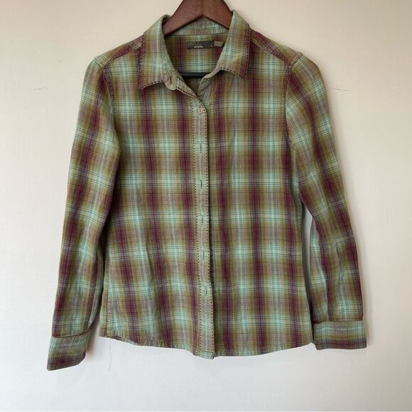 PrAna Size Small Plaid Button Up Long Sleeve Shirt - Picture 3 of 7